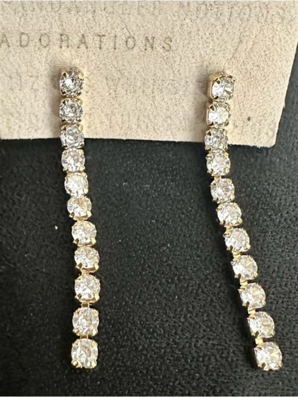 Gold and Clear Rhinestone Linear Drop Earrings -